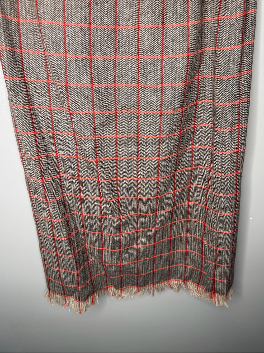 NWT Deadstock Vintage 90s Wool Plaid Fringe Midi Skirt - Picture 4 of 11
